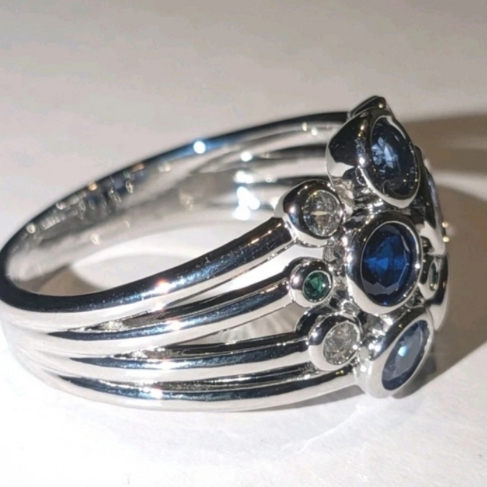 High Quality White Gold Silver Plated Cocktail Multi Gemstone Ring  Size 9 - Picture 3 of 16